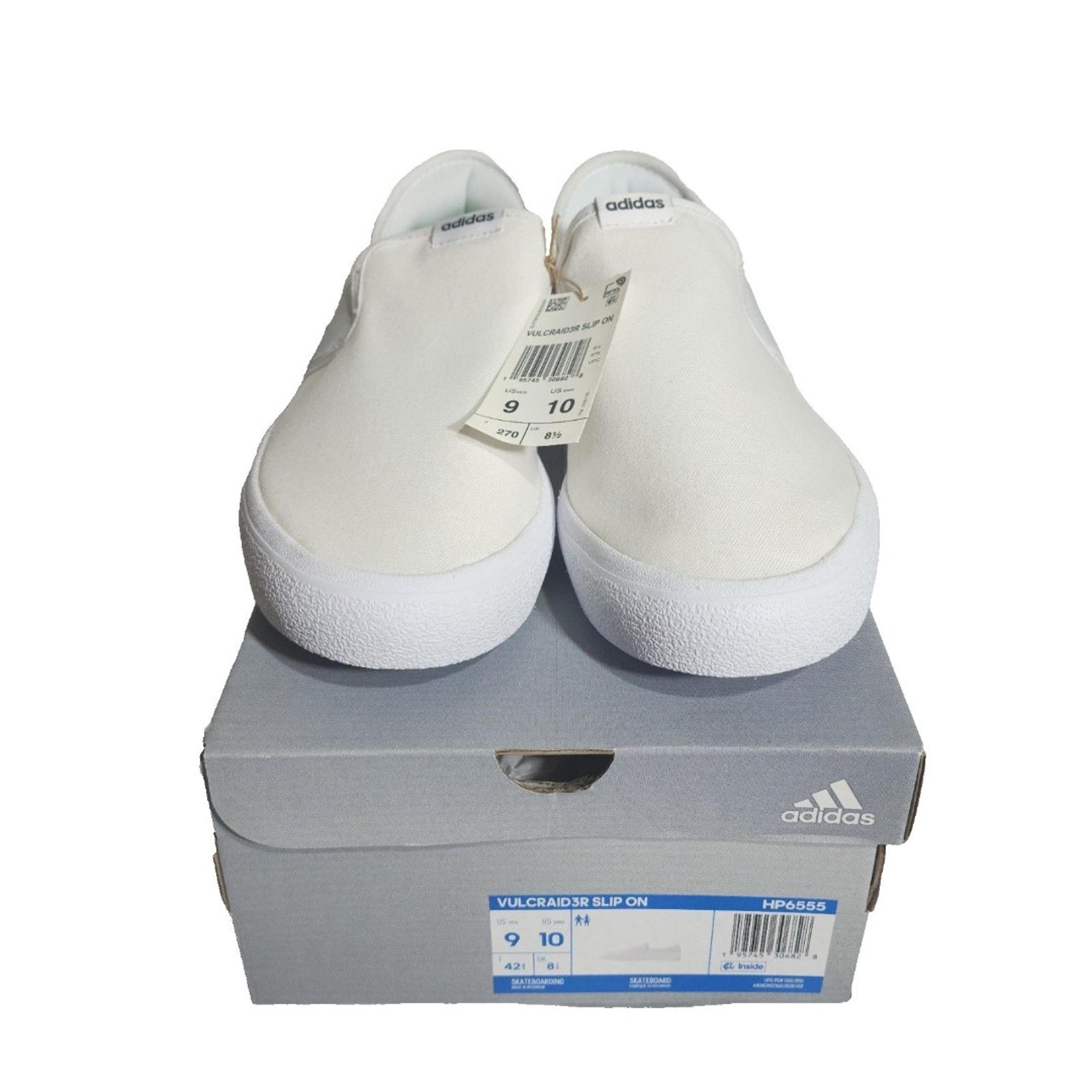 adidas Vulcraid3r Slip-On Men’s 9 White Skate Shoes HP6555 Vegan NIB MSRP $70