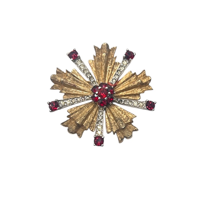 Vintage Signed Jomaz Mazer Bros Starburst Maltese Cross Ruby Cluster Brooch