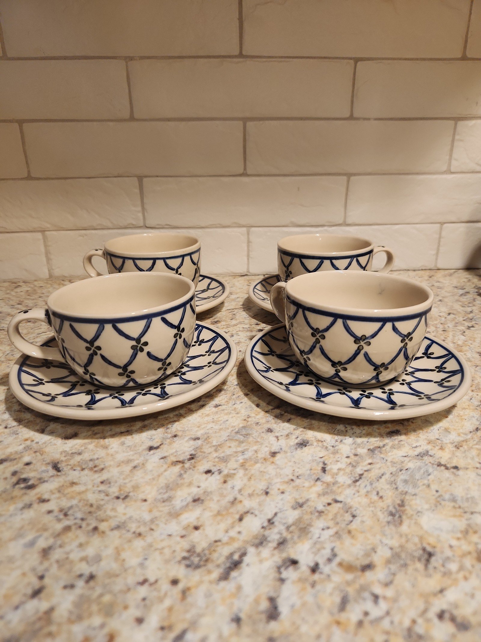 Boleslawiec Handmade Polish Pottery Garden Lattice Cup and Saucer Sets NWT