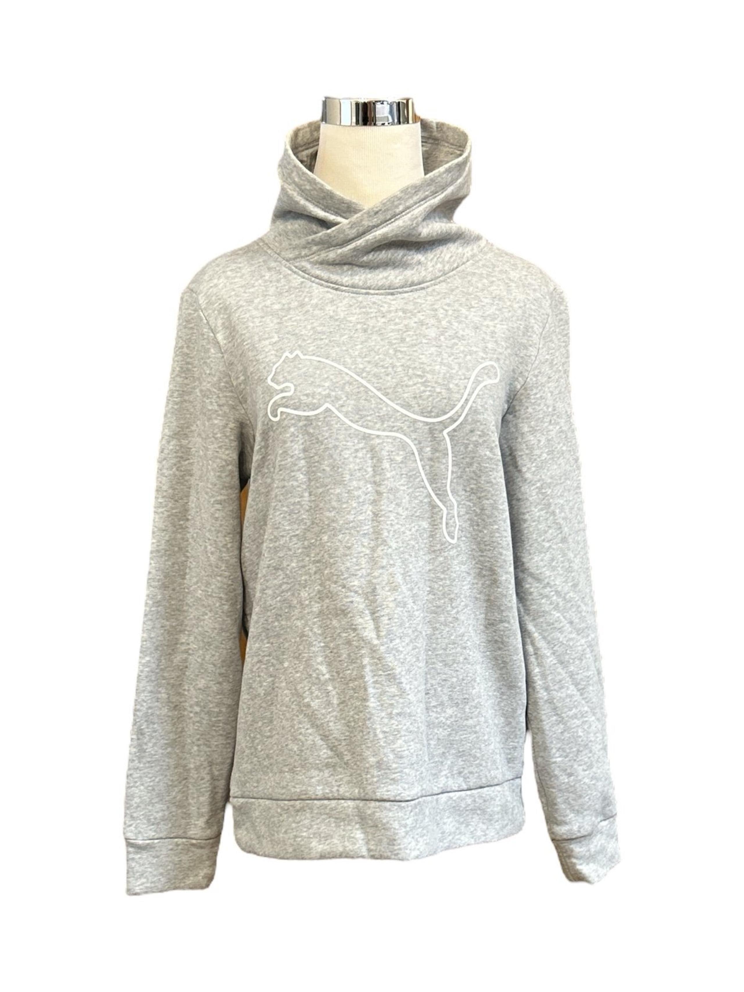 Women's Grey Puma Logo Sweatshirt High Neck Medium Long Sleeve