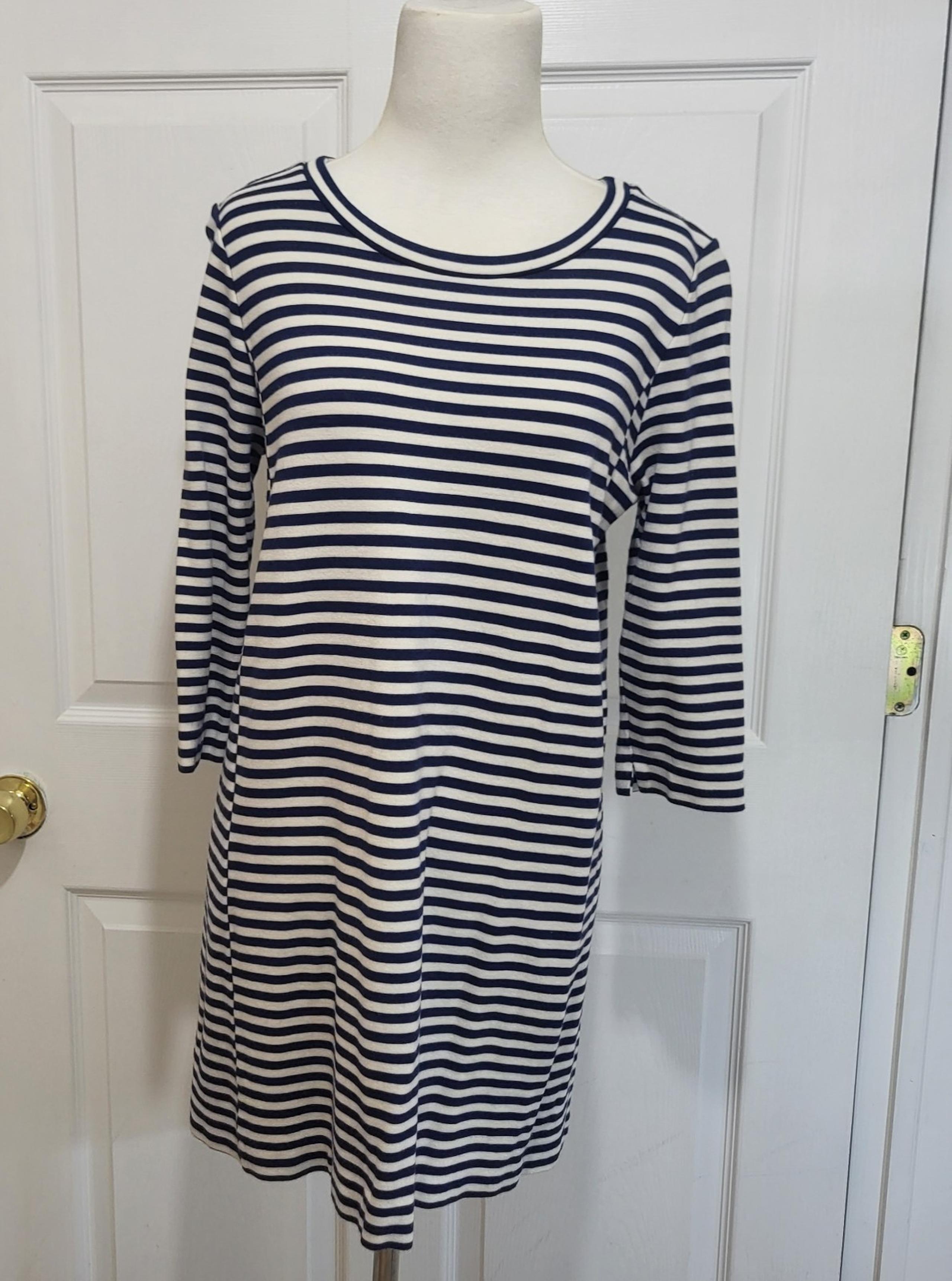 Madewell Women's Navy Blue Striped Gondola Dress SzM-3/4 Sleeve Nautical Classic