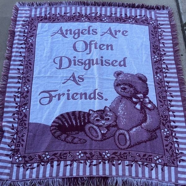 Teddy Bear Tapestry Pink and White Wall Hanging Blanket Medium