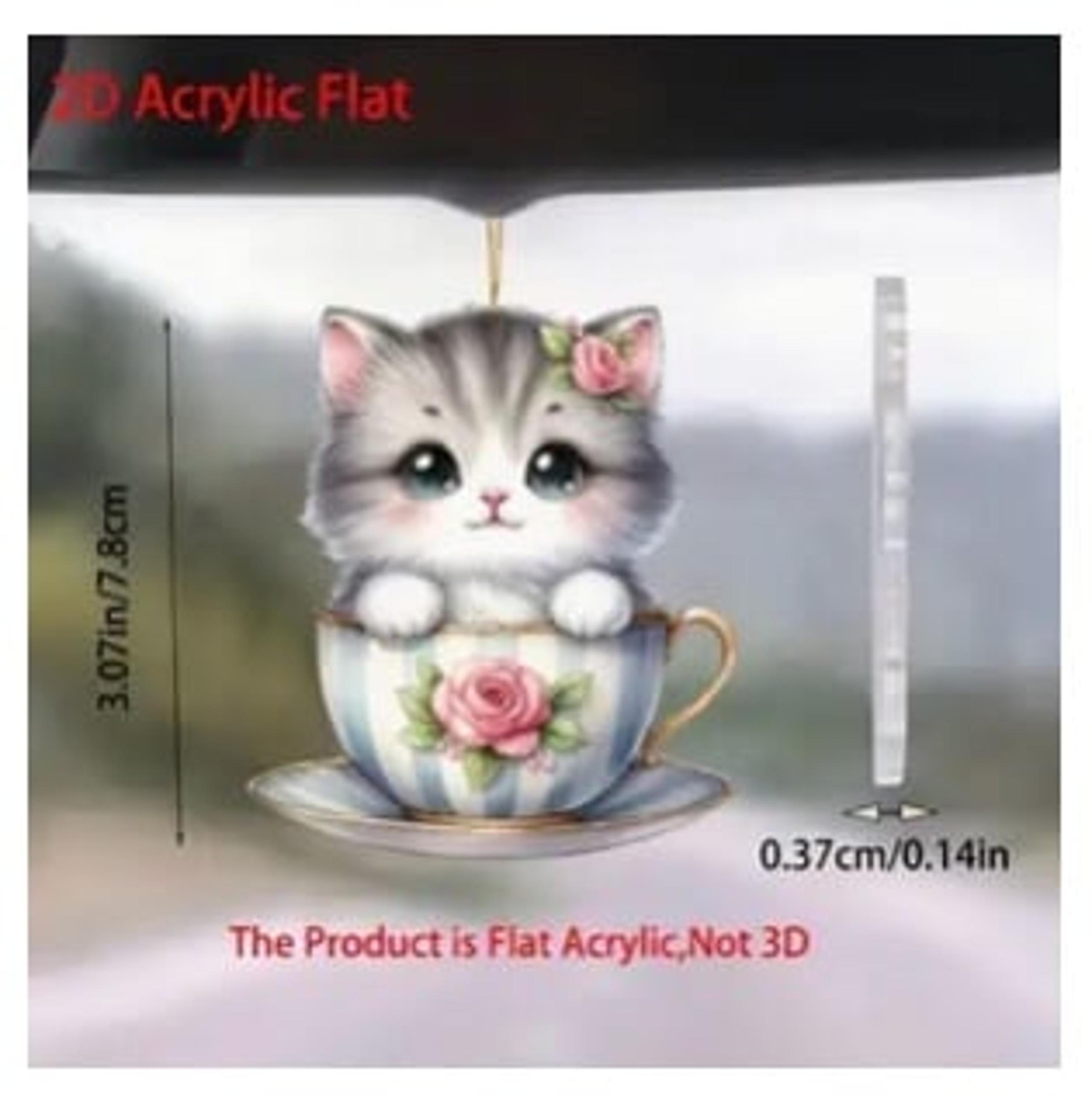 Tiger Cat with Rose Hair Clip Shaped 2D Pendant Charm Ornament
