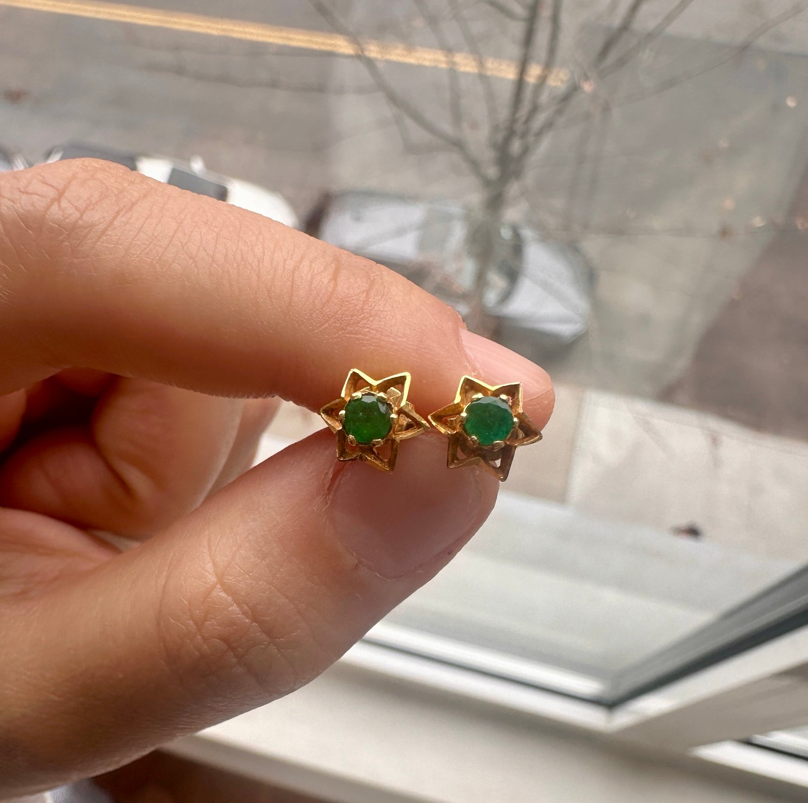 Gold REAL Emerald Earring