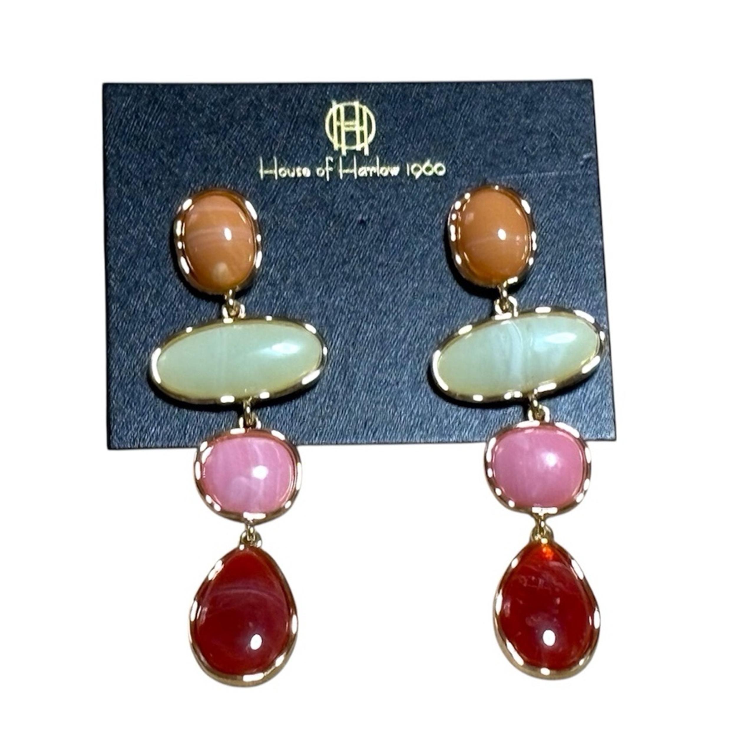 Colorful Stone Dangle Earrings Gold, Peach, Pink, Green Nwt - House of Harlow 1960