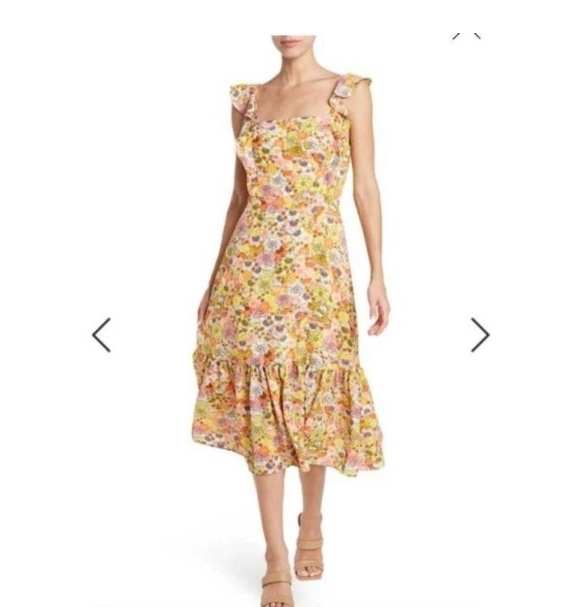 NWOT BCBG Generation Floral Tiered Midi Yellow Dress Sz Medium