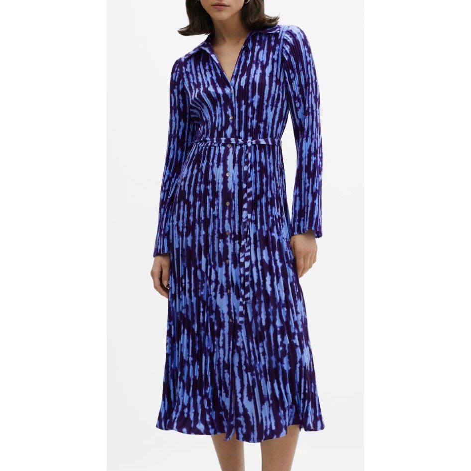 Mango Thea Long Sleeve Midi Button Front Collared Shirtdress Blue women's 6 NWT
