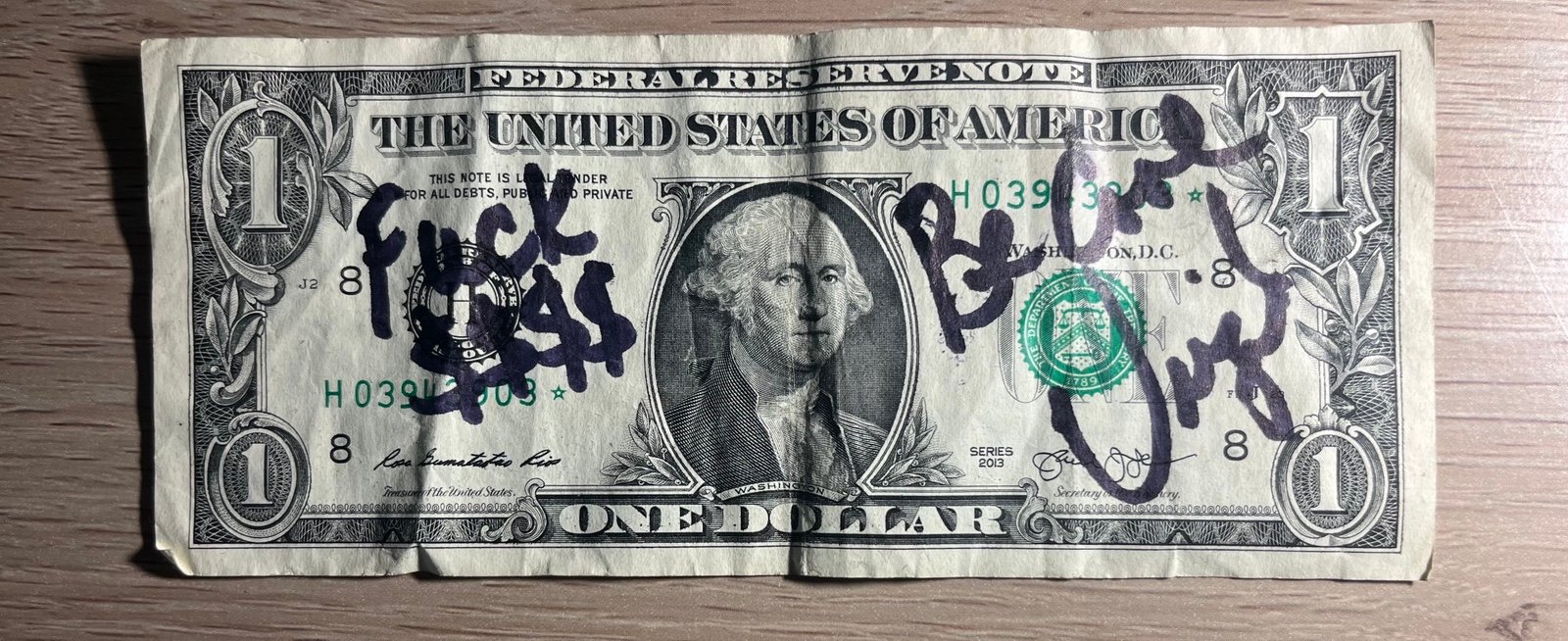 WWF Superstar Virgil signed and inscribed unique dollar WWE