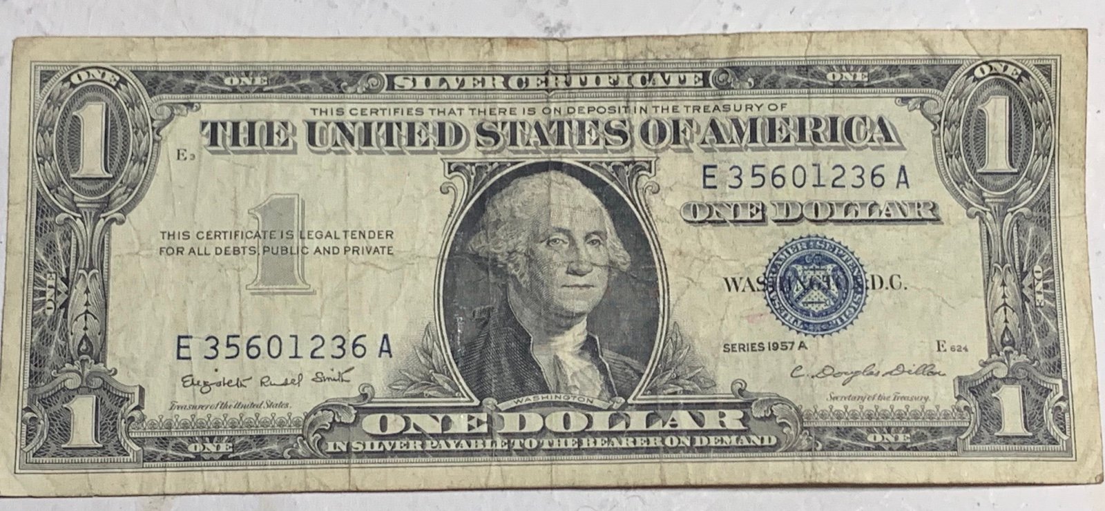 1957 Series A One Dollar Blue Seal Note Silver Certificate Old Us Bill