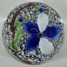 Hand blown Studio Art Glass Lampwork blue floral flower paperweight 4