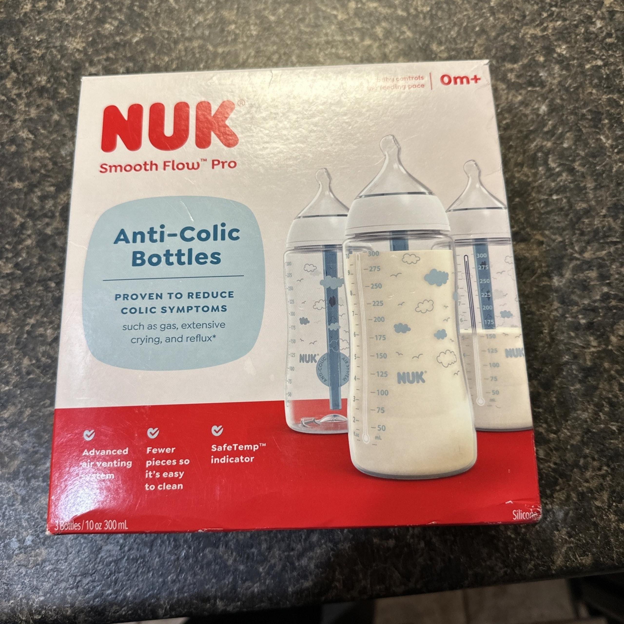 NUK Smooth Flow Anti Colic Baby Bottle,Clouds/Birds, Neutral 10oz (PK of 3) OB