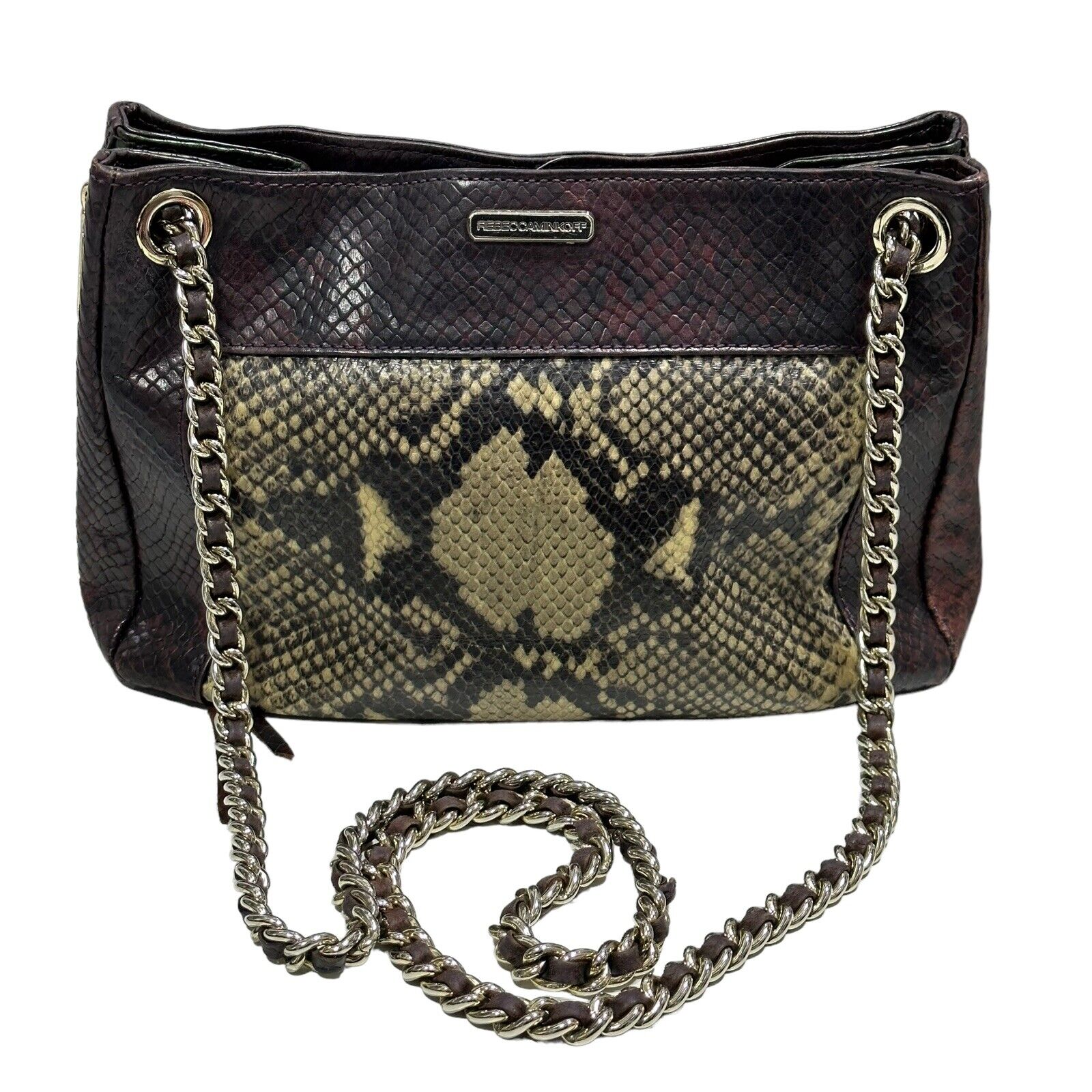 Rebecca Minkoff Crossbody Swing Snake Purple Colorblock Leather Shoulder Bag