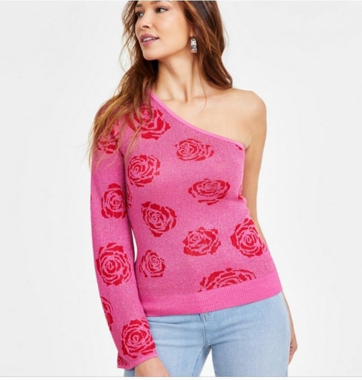 INC International Concepts One-shoulder Rose Sweater