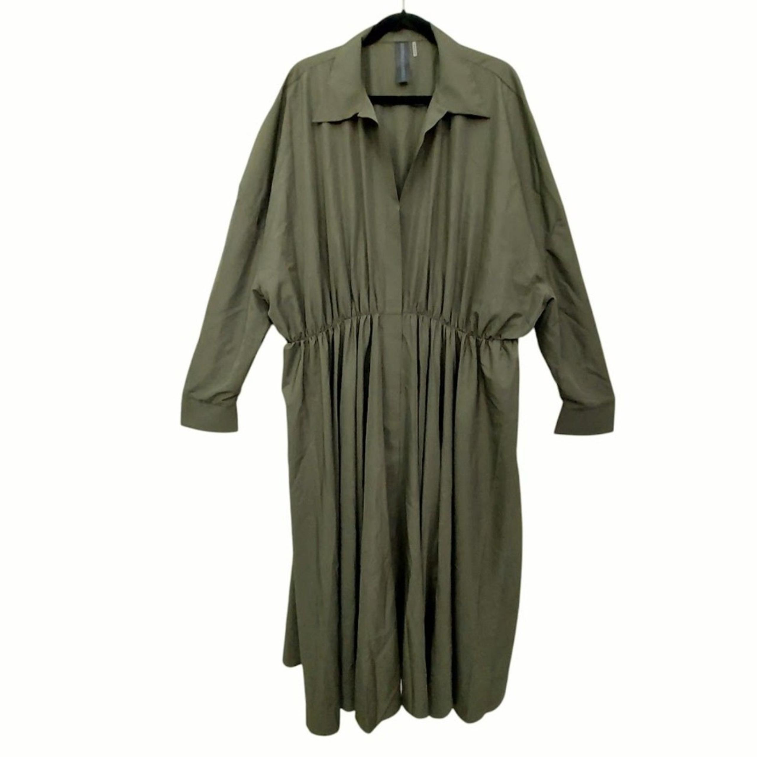 Norma Kamali Shirt Midi Dress Womens XL/42 Green Flared Oversized Boyfriend Neck