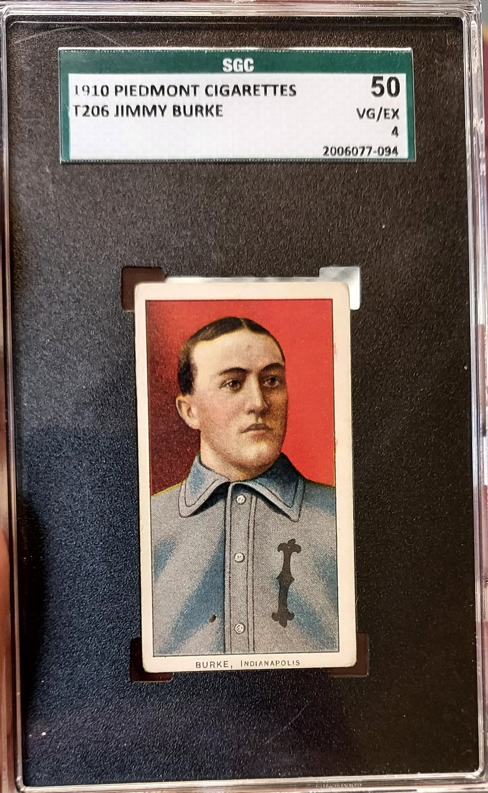 1910 T206 Jimmy Burke, SGC 4! [Portrait] Beautiful! No Creases! Great Color!