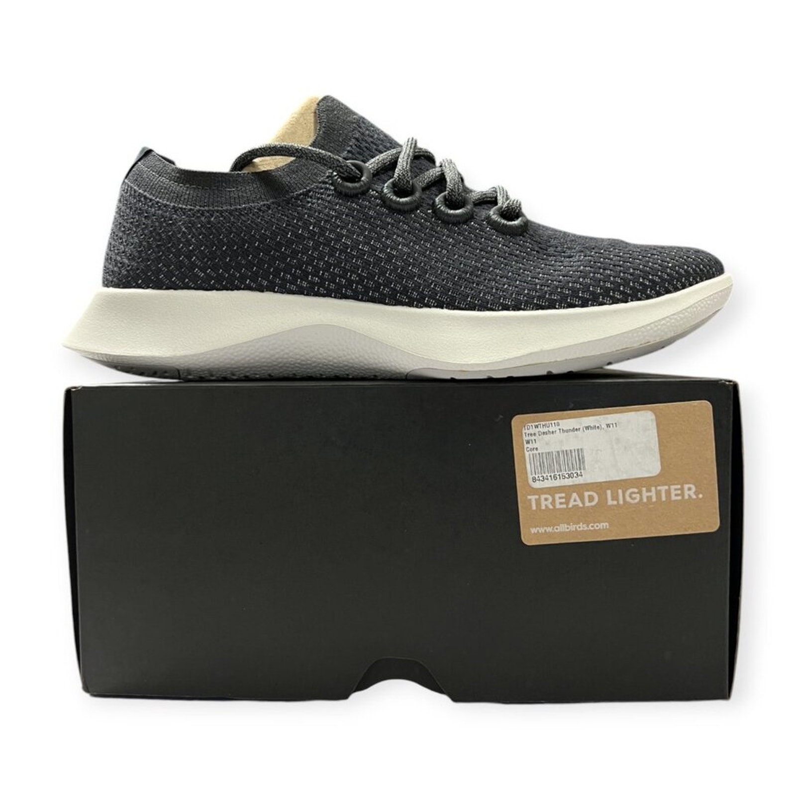 NEW Allbirds Tree Dasher SIZE 11 Thunder White Knit Active Run Shoe Sneaker NIB
