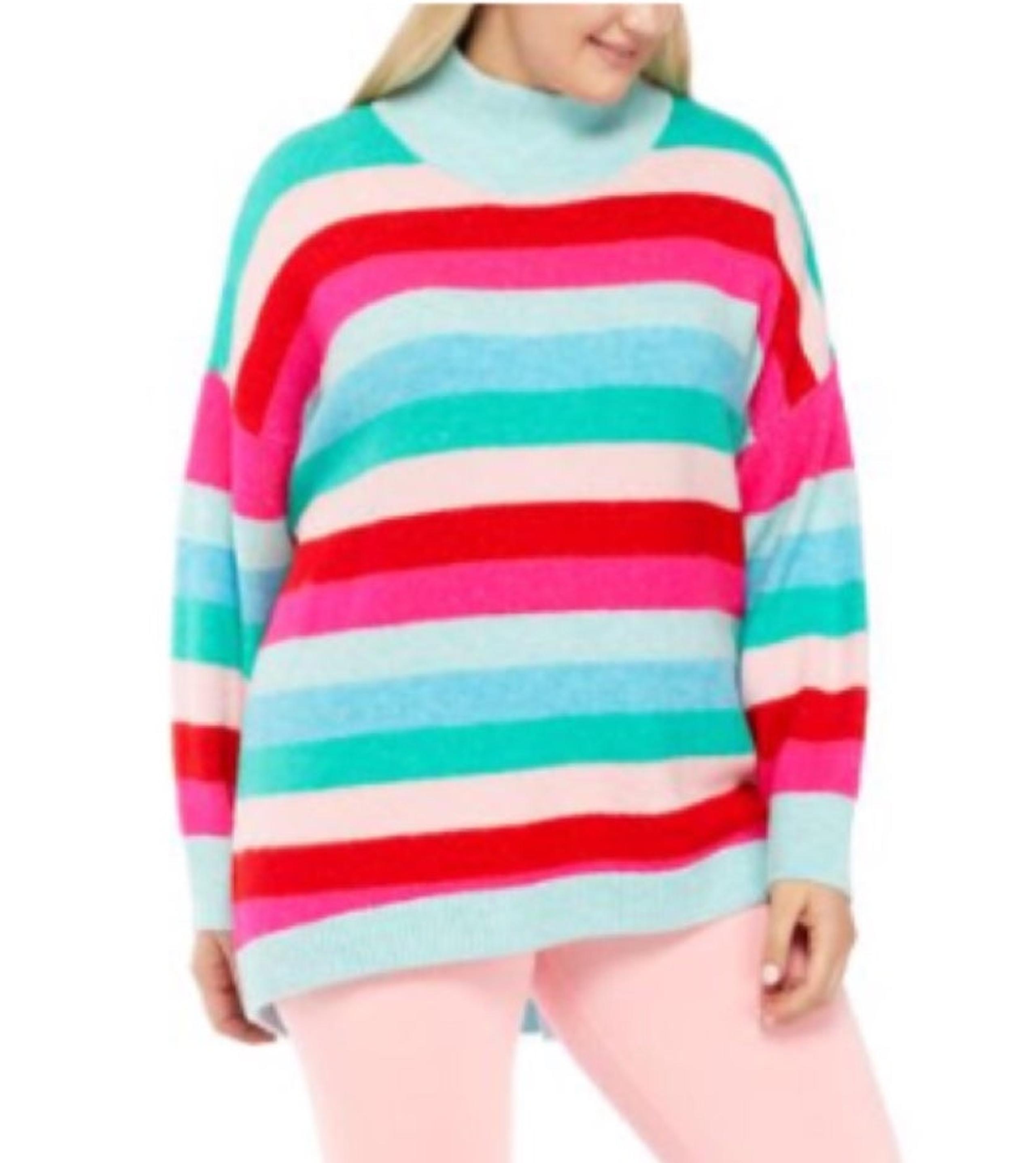 Crown & Ivy Sweater Plus Size Striped Mock Neck 3X