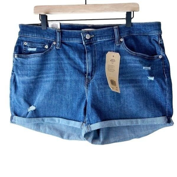 Levis Mid Rise Length Denim Shorts Blue Medium Wash Womens 18/34 NEW