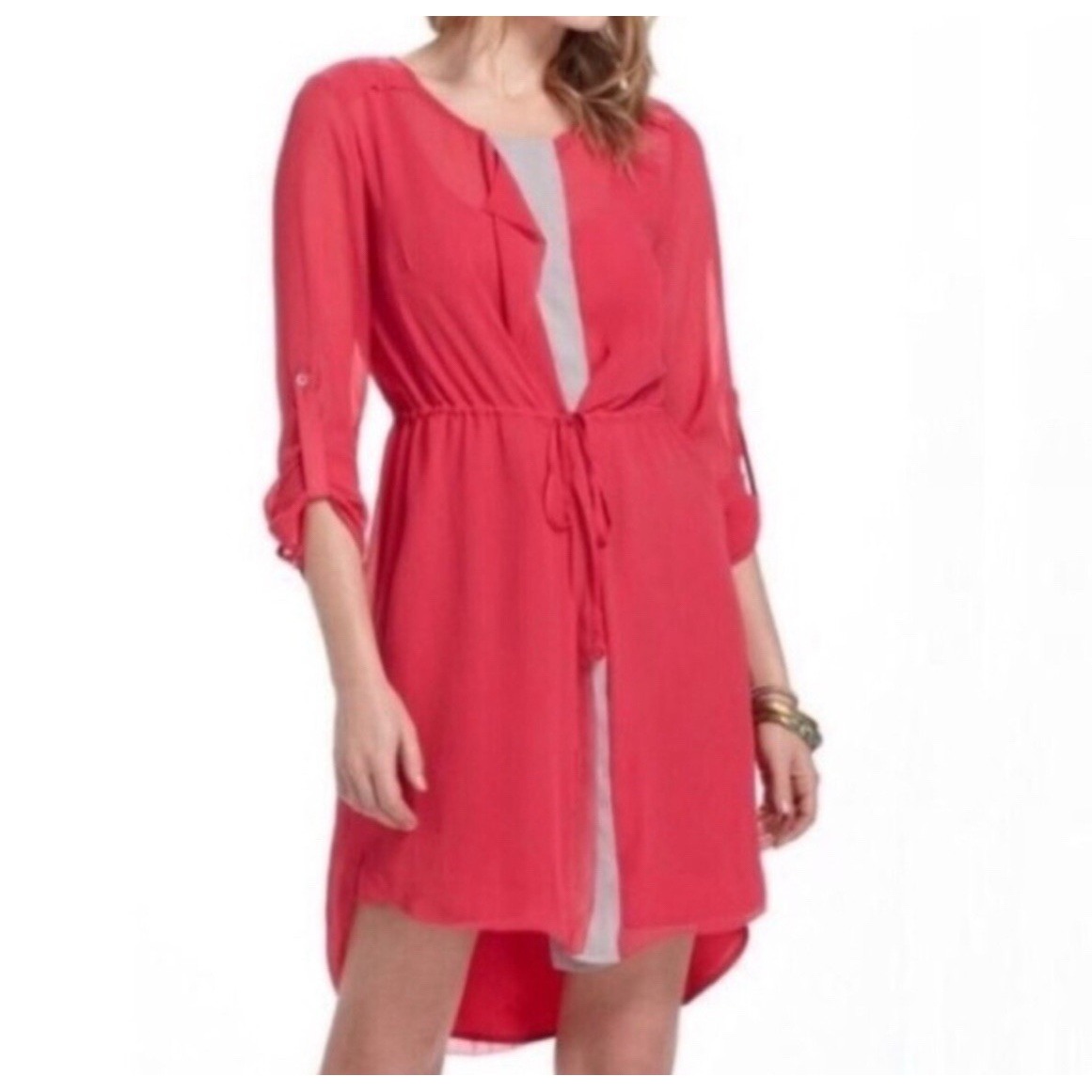 Anthropologie Isani Women's Contadora Pink and Tan Layered Shirt Dress Size 4