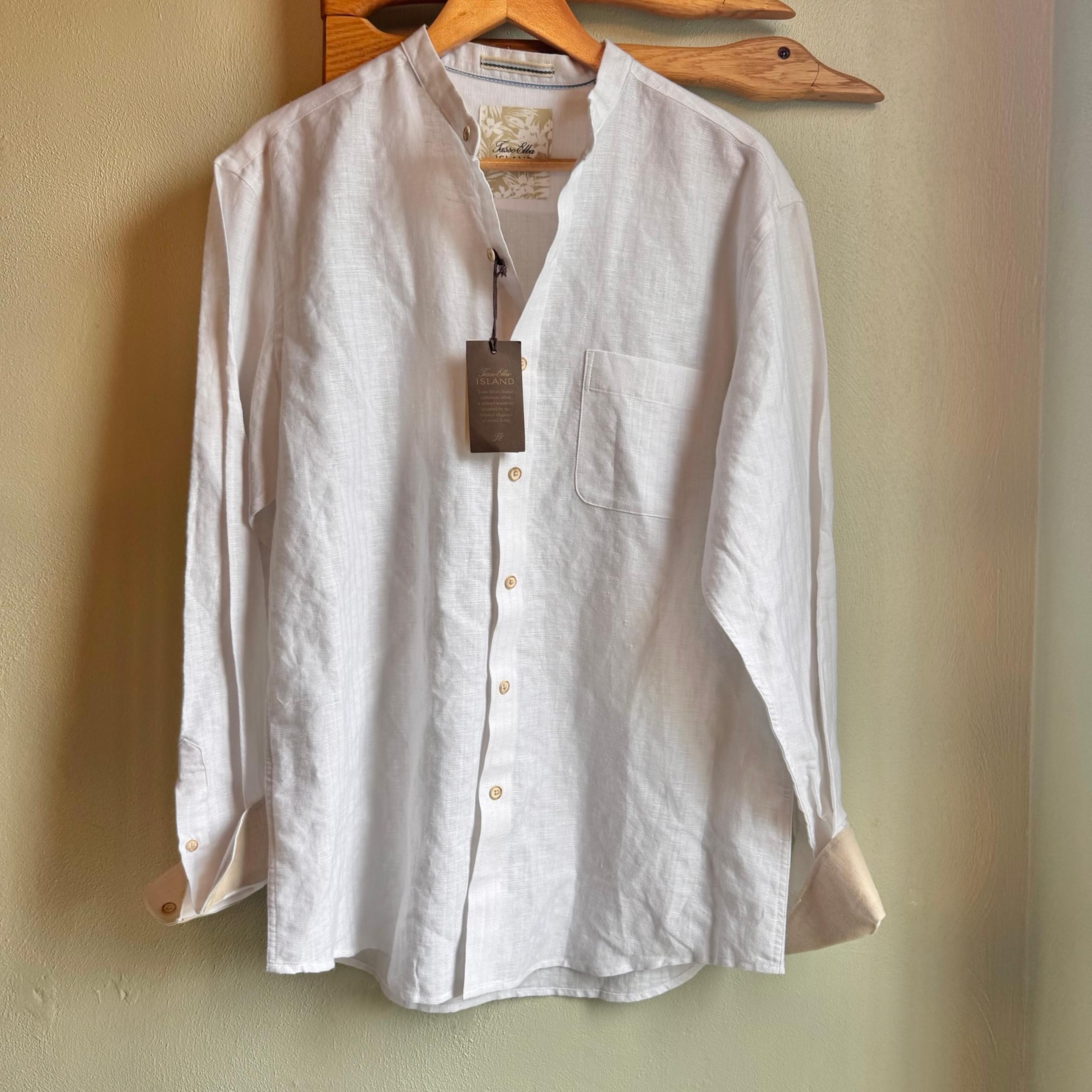NWT Men’s Tasso Elba Island Corron Linen White button down shirt medium