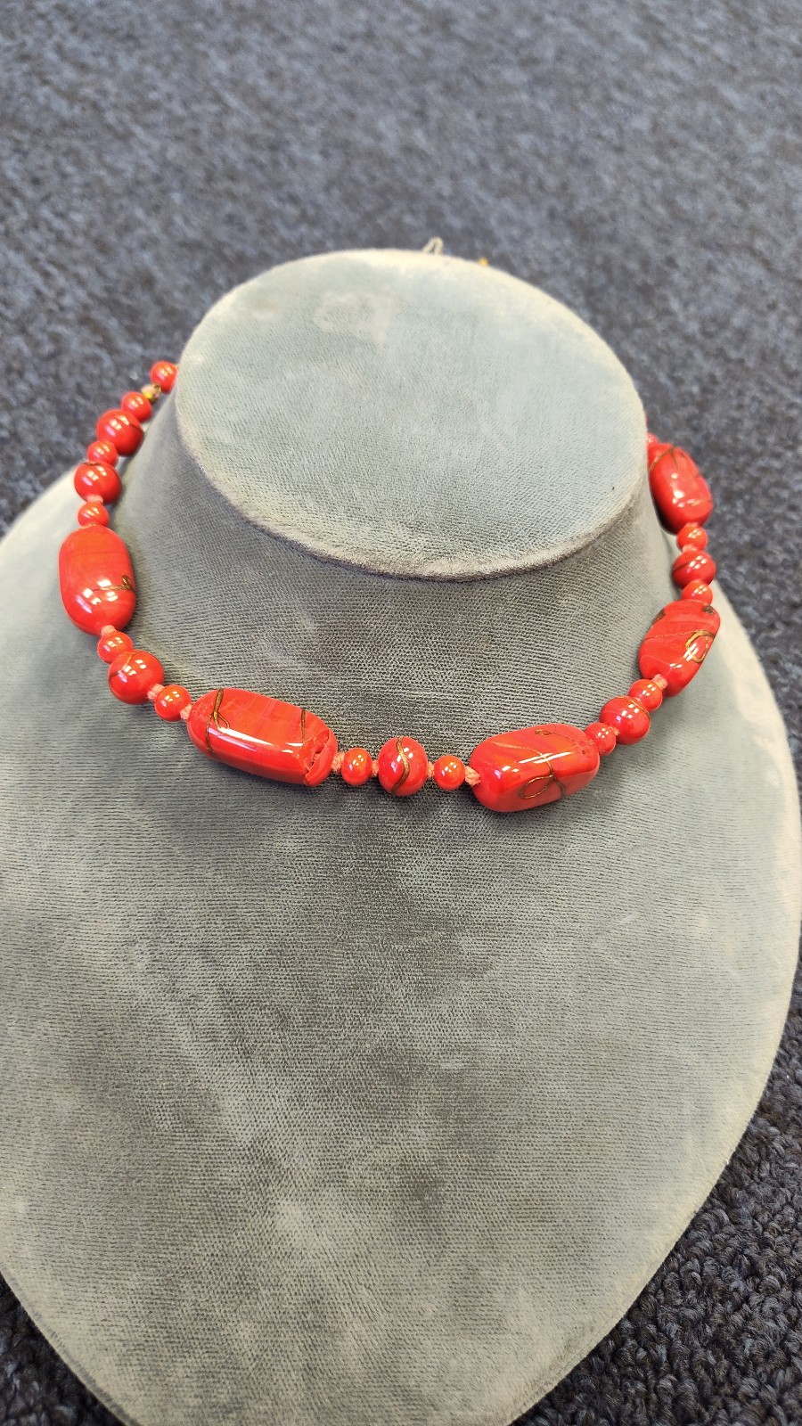 Vintage bamboo red coral choker necklace
