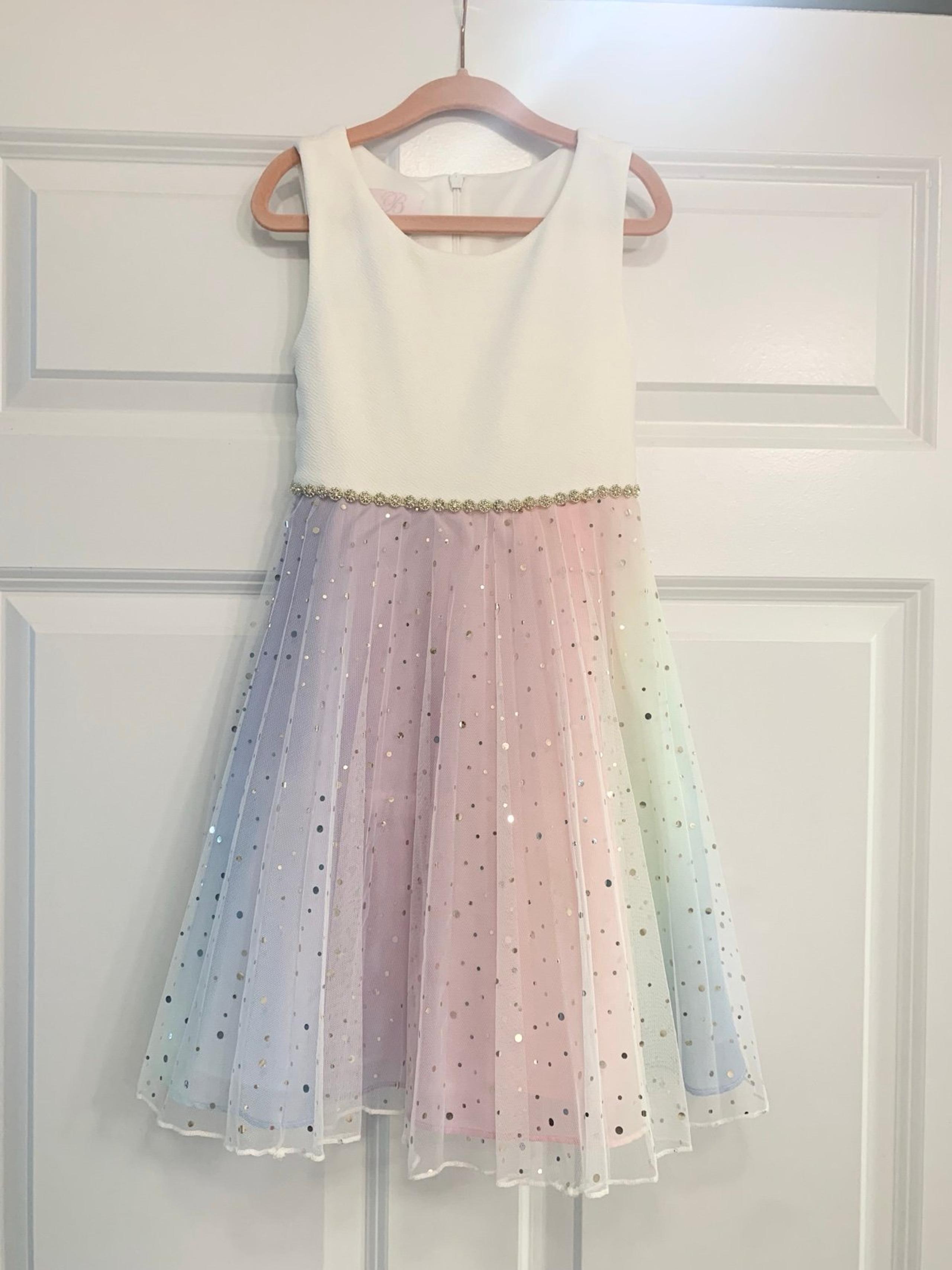 LIKE NEW Bonnie Jean Girls Pastel Rainbow Glitter Beaded Dress size 6!