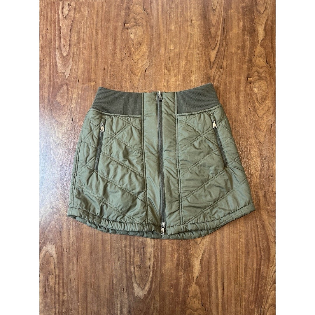 Prana Esla Puffy Fleece Lined Full Zip Front Skirt Womens Size S Green Quilted