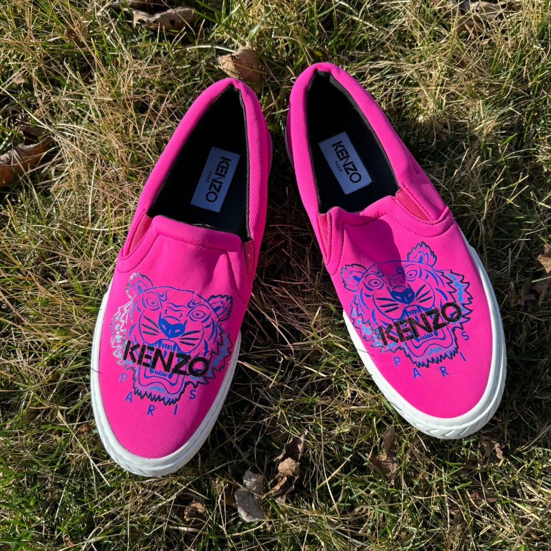 Women Kenzo Paris Tiger Embroidered Slip-Ons Pink Limited Edition - Size 5 US