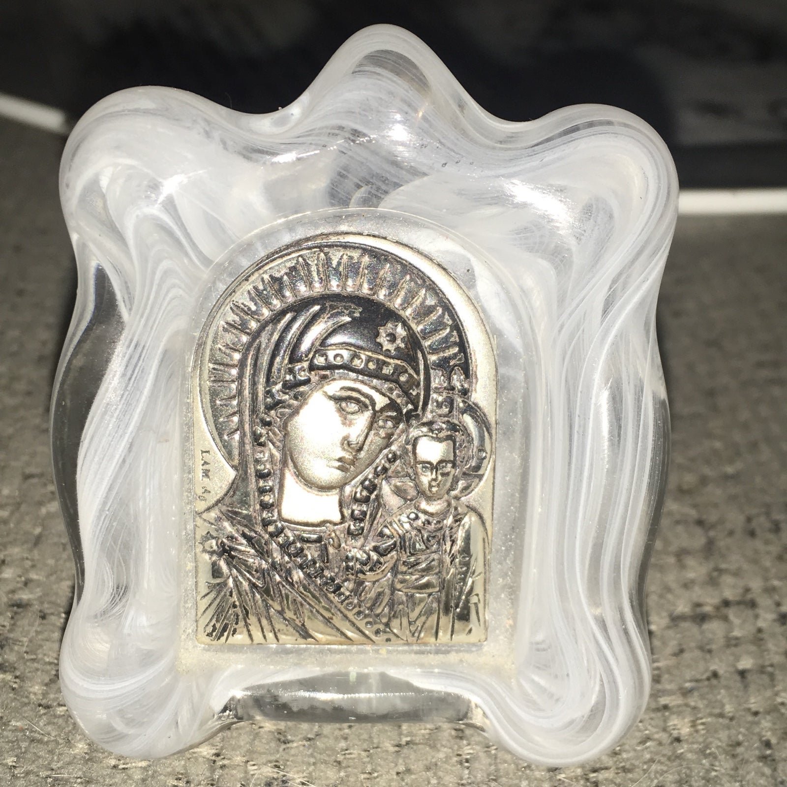 Italian Silver on Glass Icon 2.5” x 2”