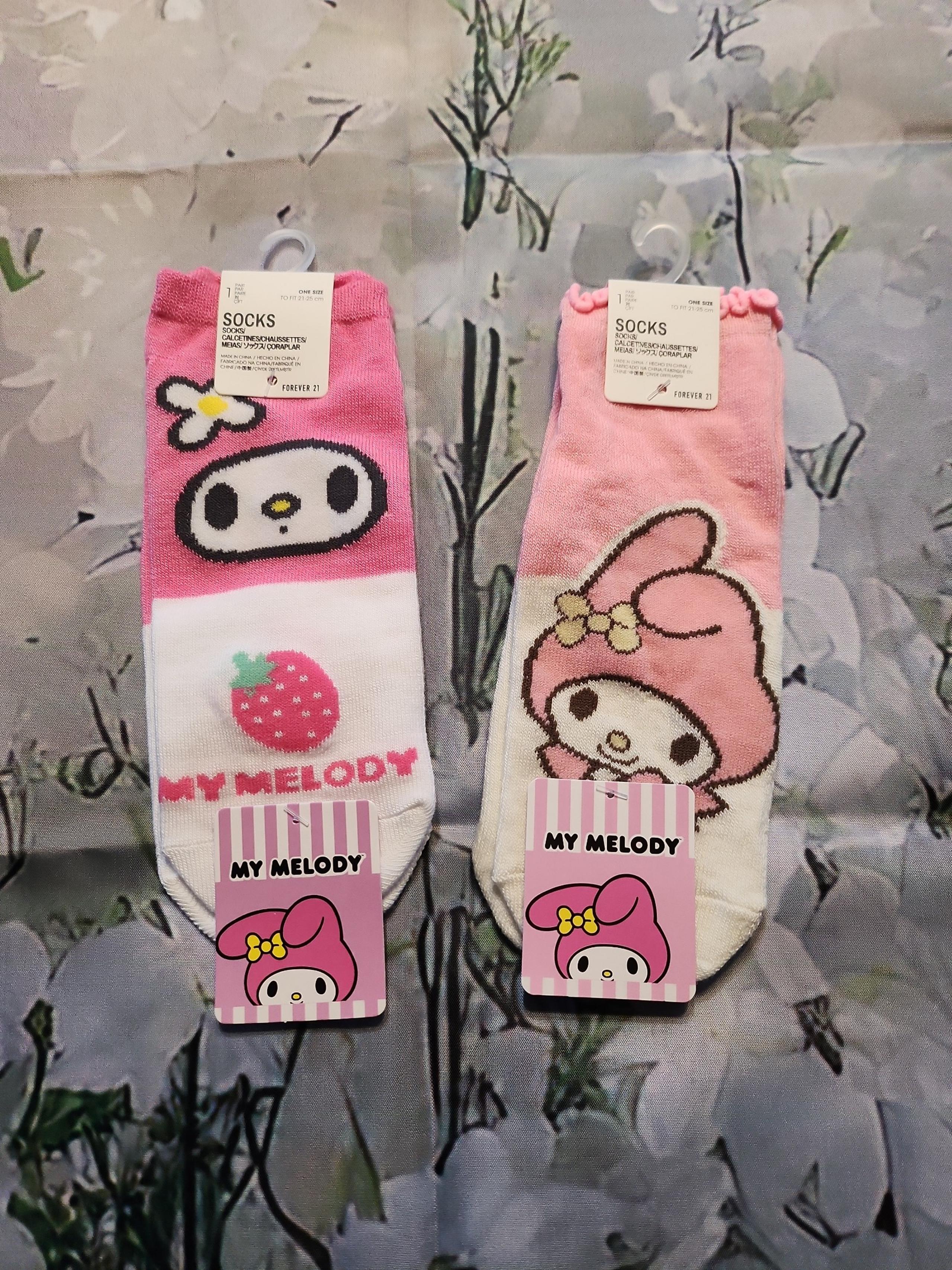 New Two Pairs My Melody Pink & White Lettuce-Edge Ankle Socks