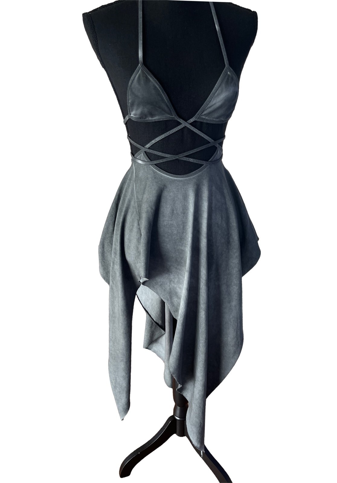 Acid wash Grey bikini asymmetrical midi dress
