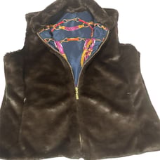 Faux fur reversible brown zip up Vest print navy Versace style size Large like