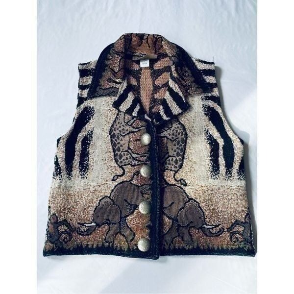 Vintage Painted Pony Safari Tapestry Vest Button Front Womens Size Medium
