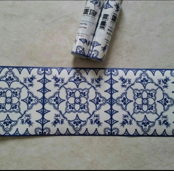 Wallpaper Border Boho Farmhouse Blue & White Tile