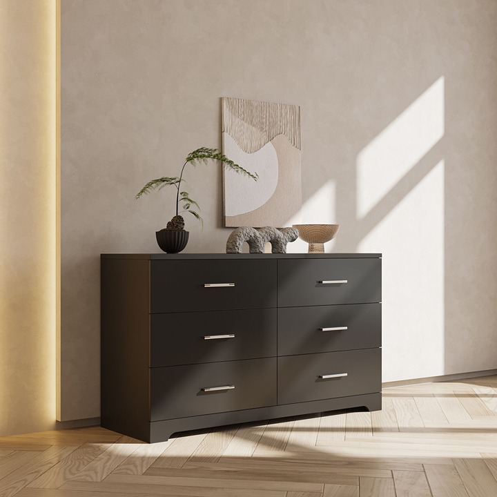 6 Drawers Double Dresser Cabinet Large Wooden Storage Bedroom Tower Organizer