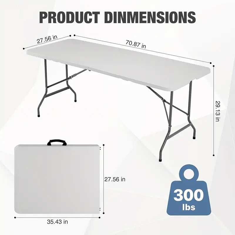 Local warehouse 6FT Portable Bars, Folding Table, Indoor Heavy Duty 300lbs