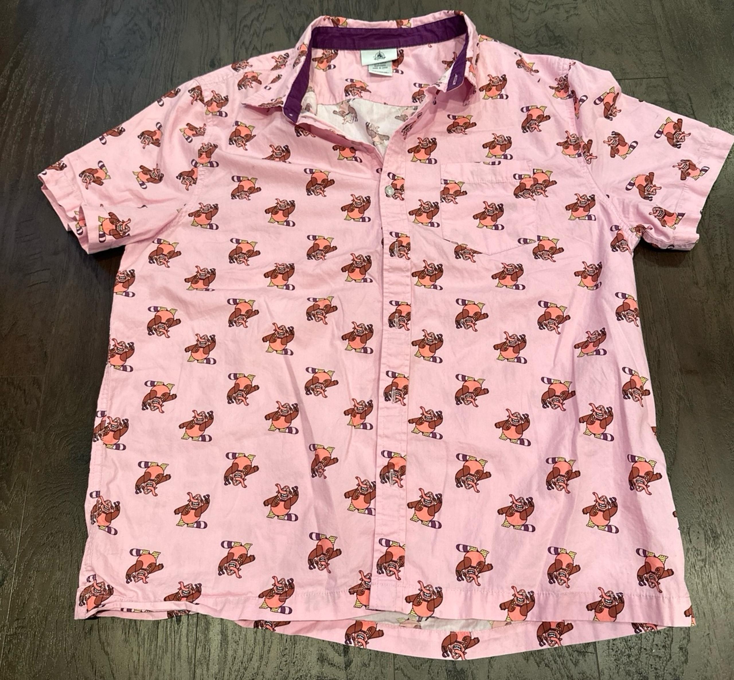 Disney Parks Pixar Inside Out Bing Bong Pink Button Down Hawaiian Camp Shirt