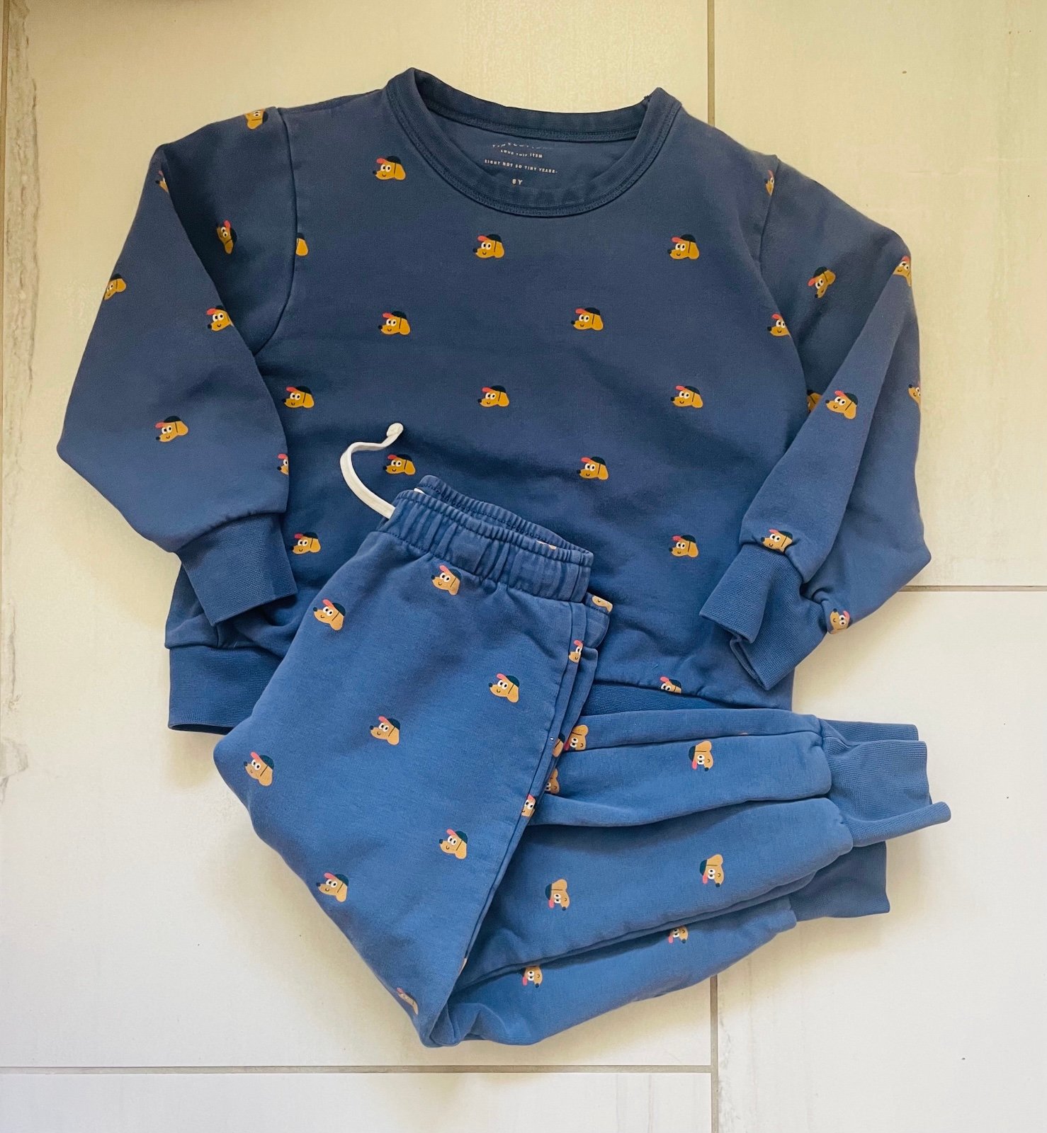 Tinycottons navy dog pattern sweatsuit size 8Y