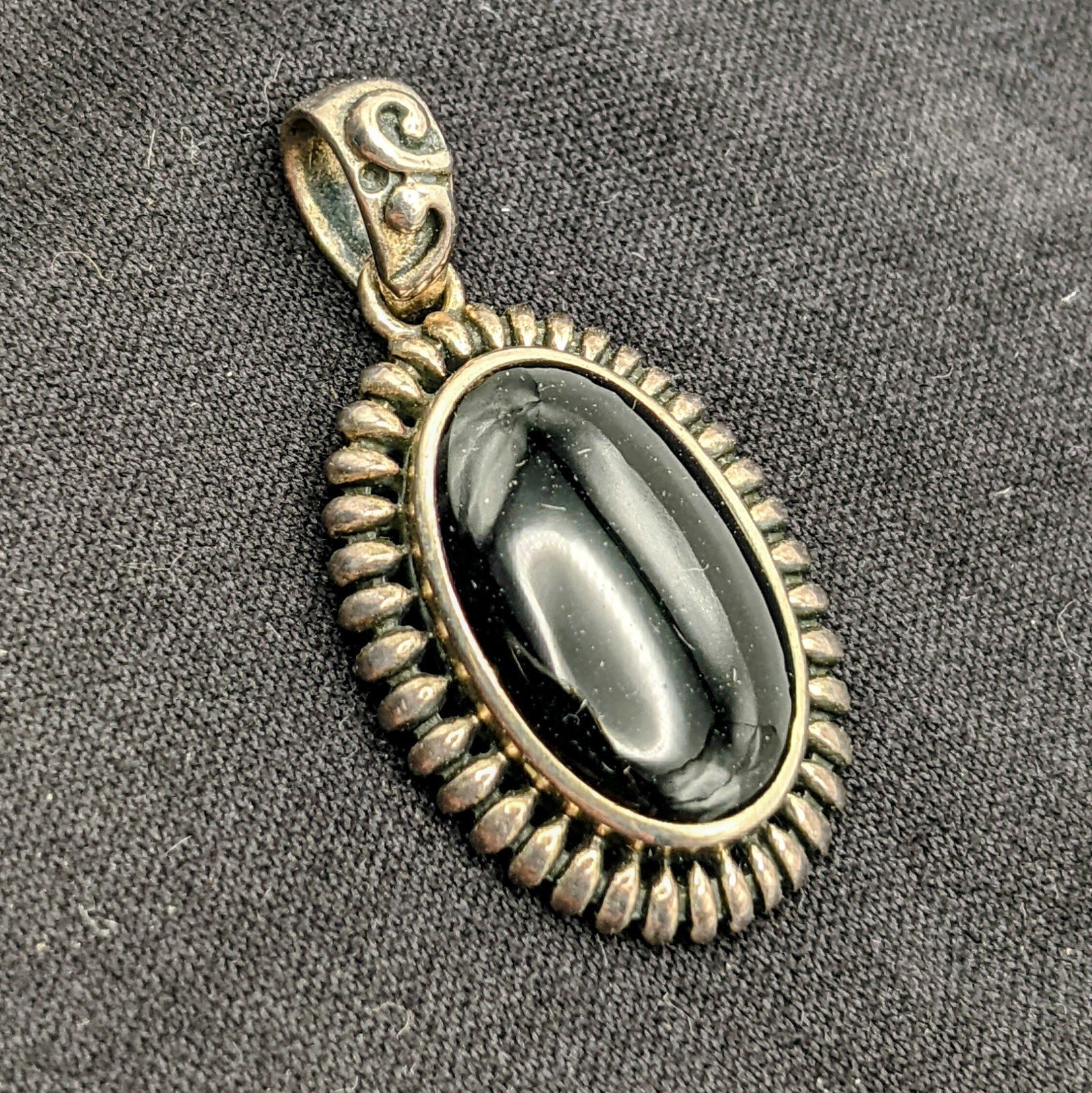 Vintage Sterling Silver Onyx Obsidian 925 Pendant