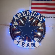America's Team Handcrafted Hubcap with Wood