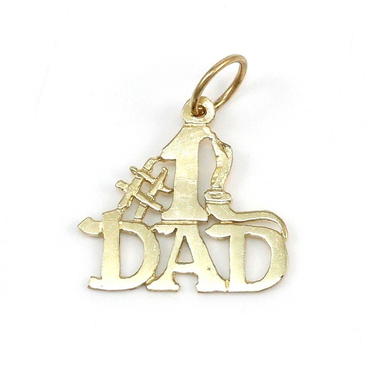 Solid 14K Yellow Gold Diamond Cut #1 Dad Pendant