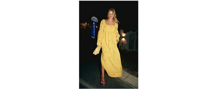 Free People Emory Embroidered Midi Dress Yellow Sunflower Large