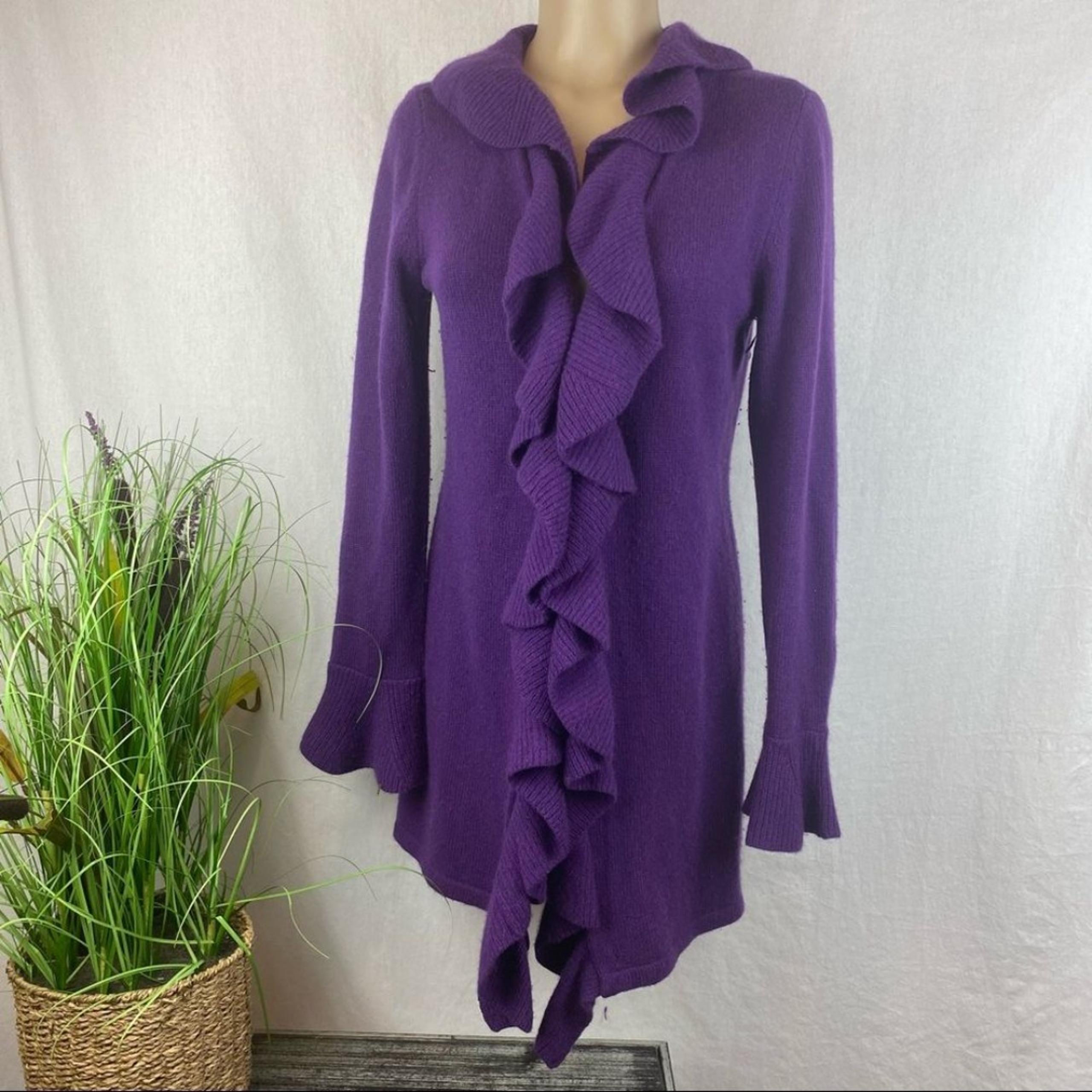 Lord & Taylor Purple Wool & Cashmere Blend Hook Close Duster Sweater S