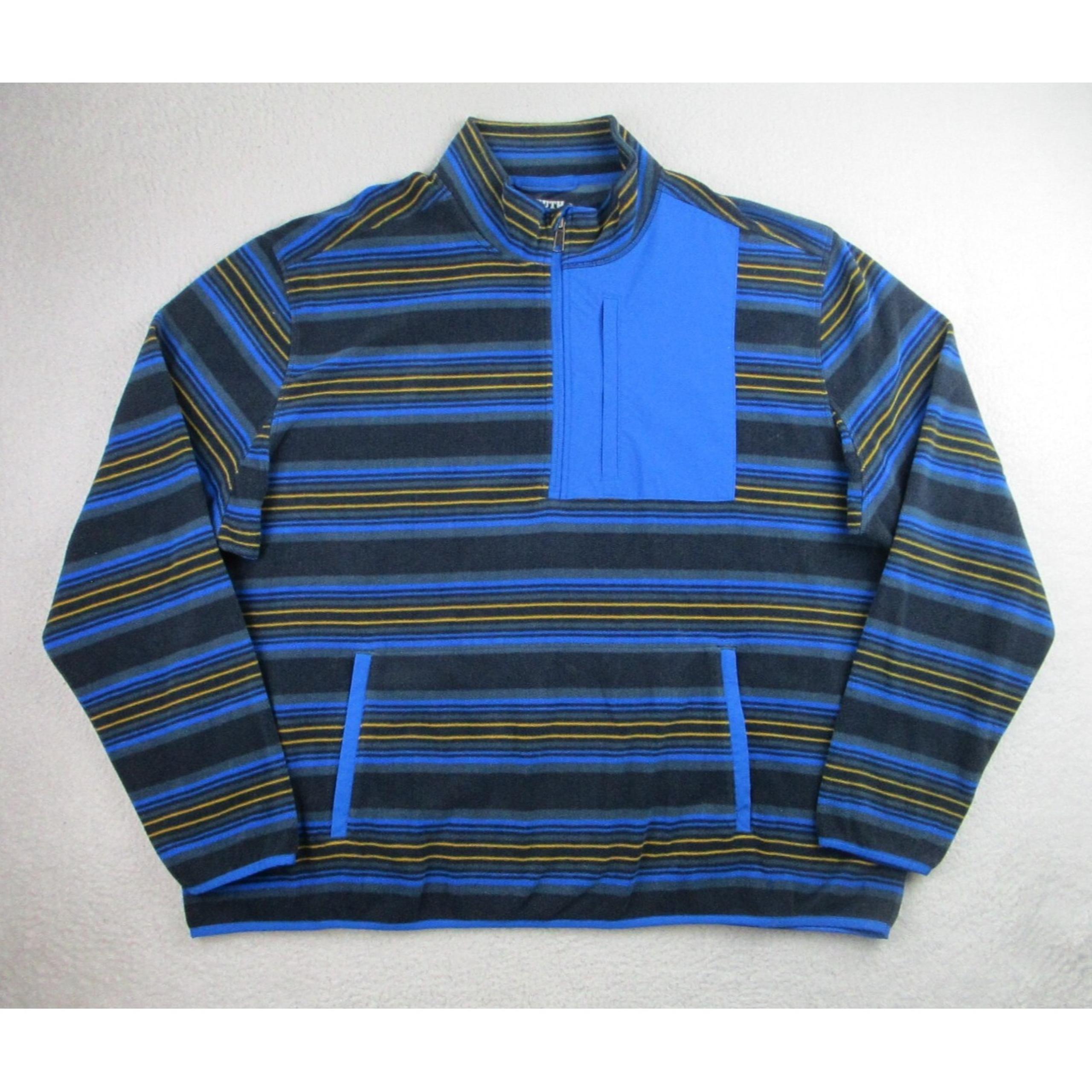 Duluth Trading Co Sweater Mens 3XL Blue Striped Checkpoint Fleece L/S Relaxed