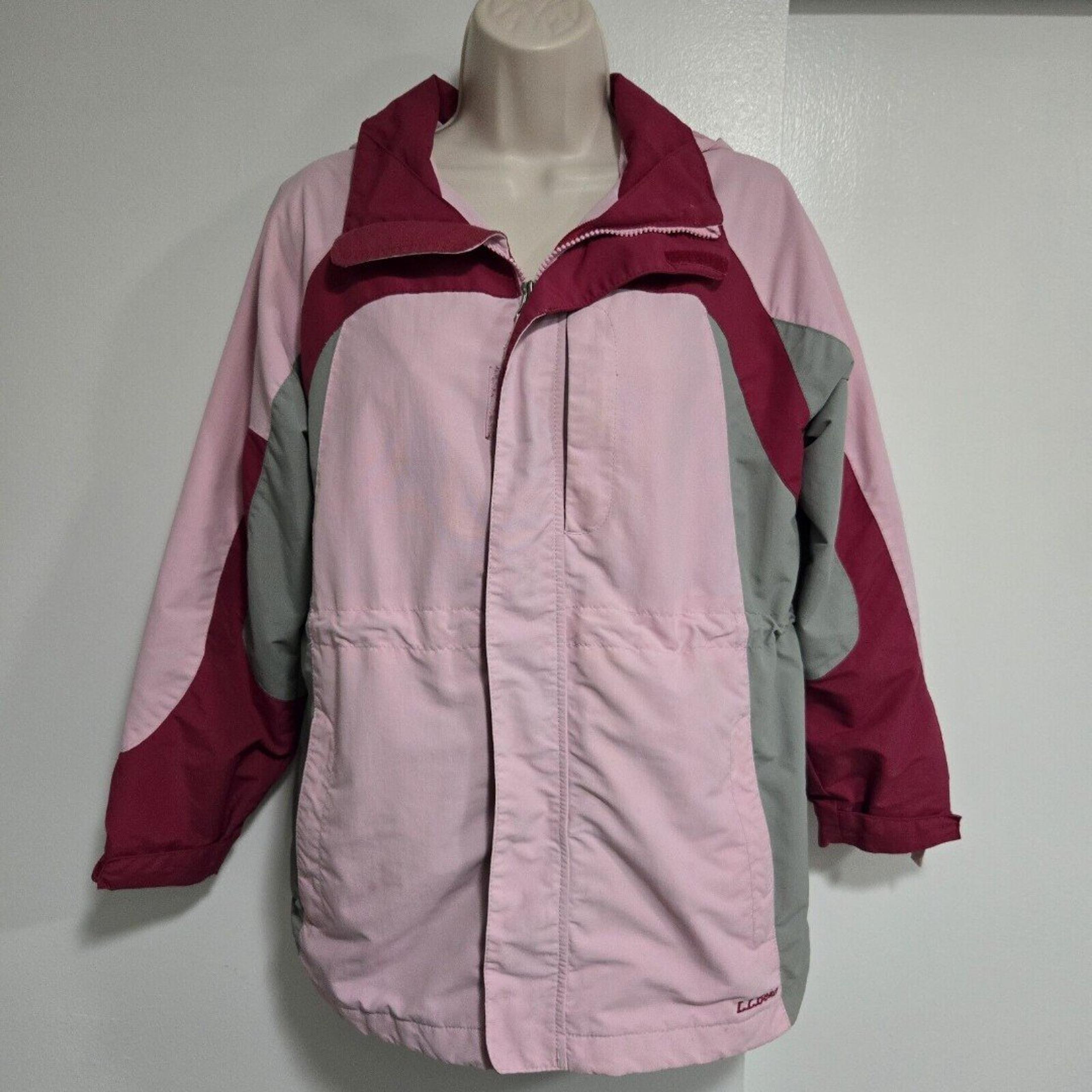 LL Bean Jacket Women's L (14-16) Full Zip Lightweight Pink Hood Lined GFM4