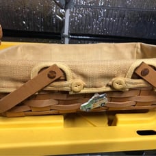 Longaberger small gathering basket with butternut liner beach surfing van tie on