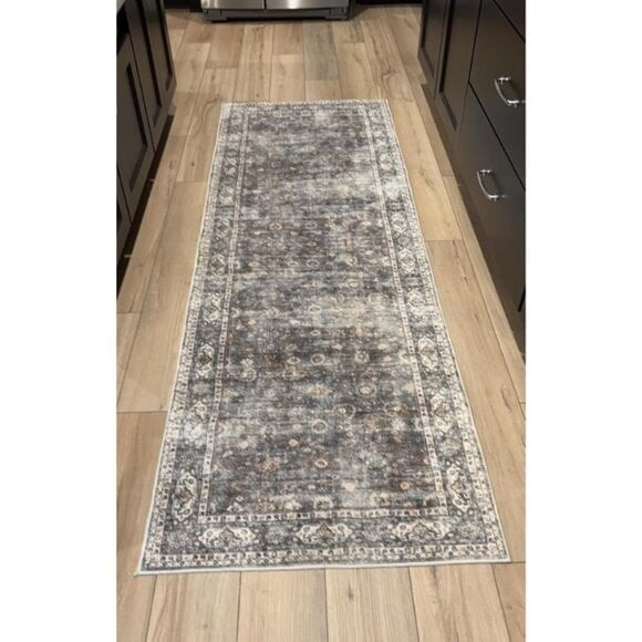 New Soft Runner Rug 2'6''x8' Non-Slip Faux Wool Vintage Rug for Kitchen - Grey