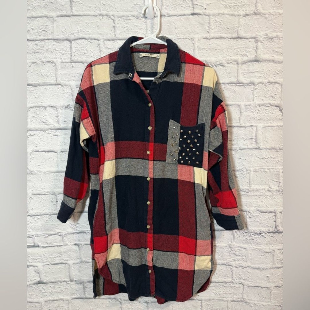 Zara Basics Shirt Dress Tunic with Studded Pocket, XS