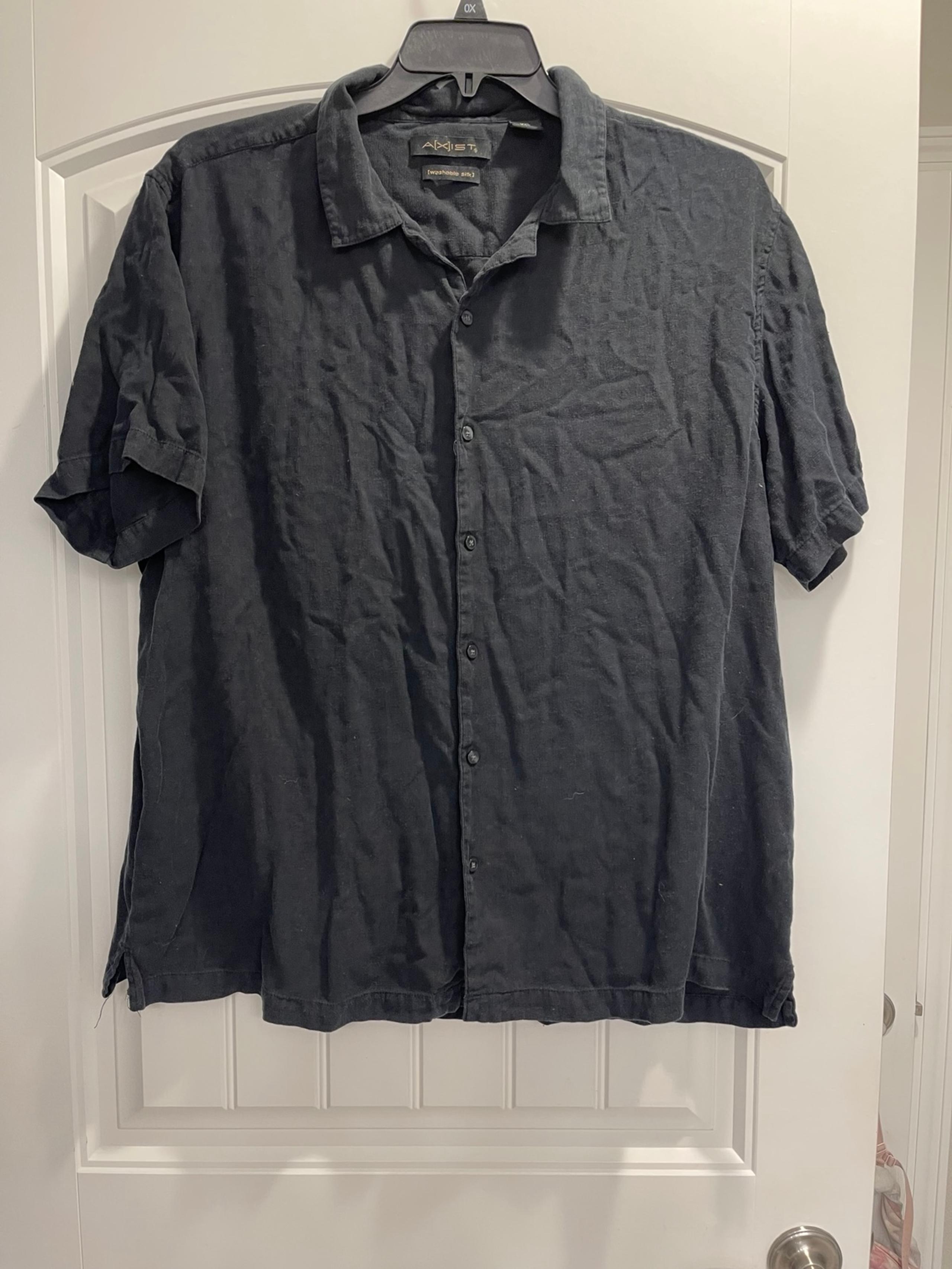 Axist Shirt Mens 2XL XXL Black Solid Button Up Washable Silk Touch Collar