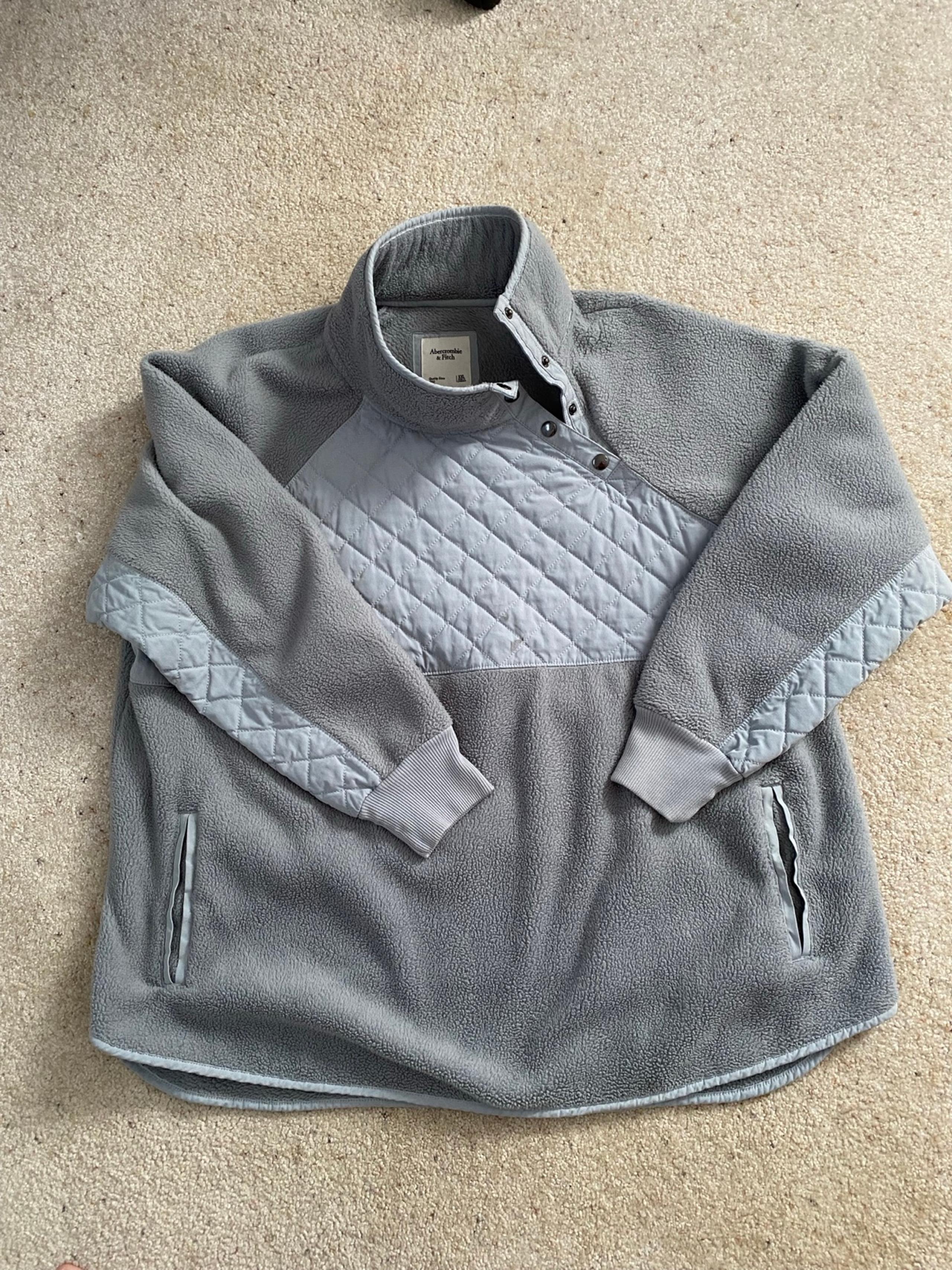ABERCROMBIE & FITCH Women's Gray Fleece Quilted Snap Pullover Sweatshirt Sz XXL